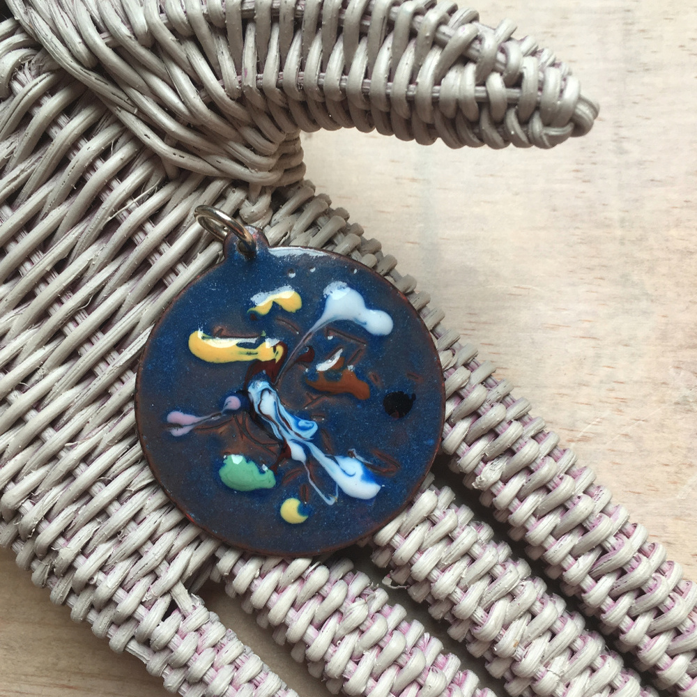 Mid Century Modern Abstract Enamel Copper Pendant